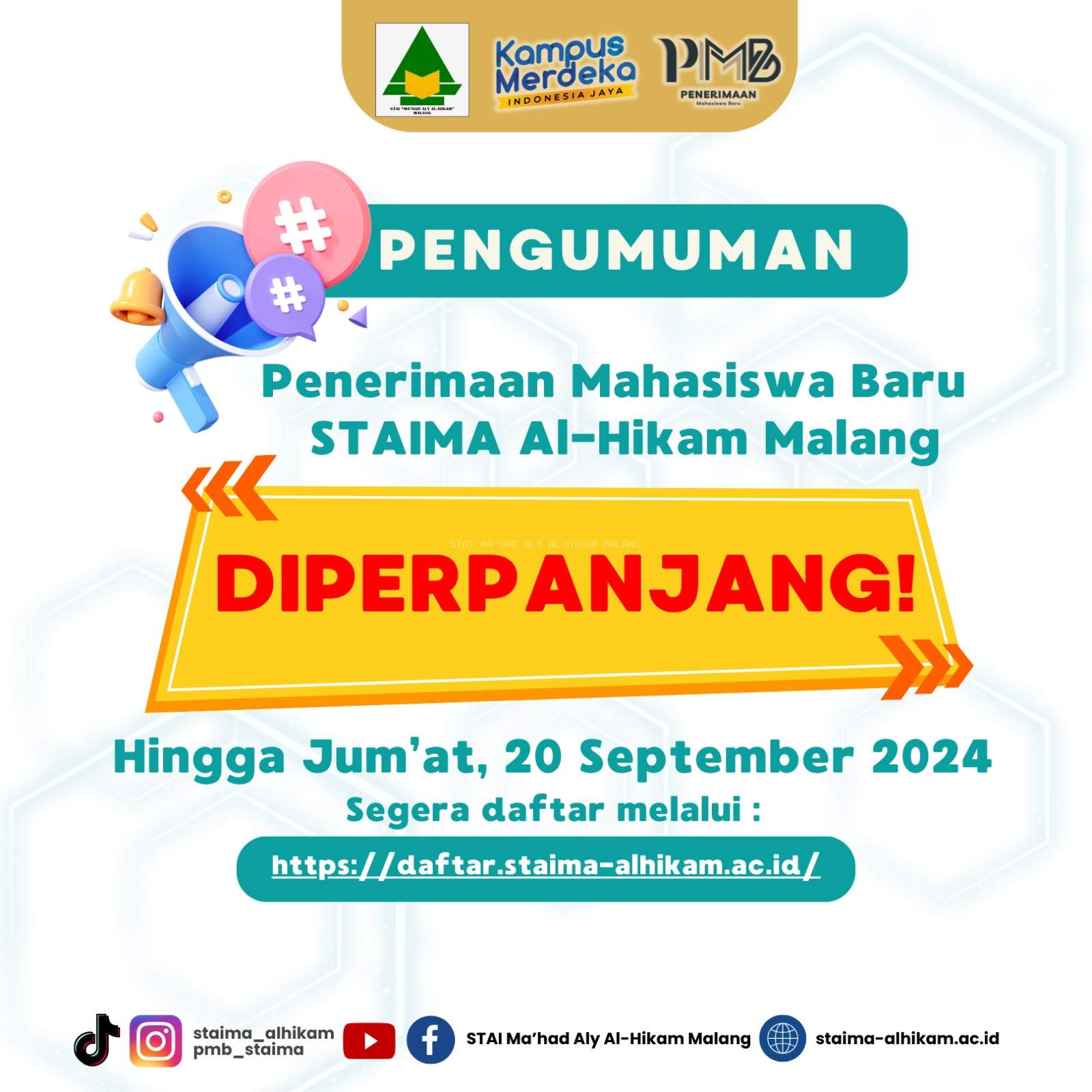Pendaftaran Mahasiswa Baru STAIMA Al-Hikam Malang Diperpanjang Hingga 20 September 2024!